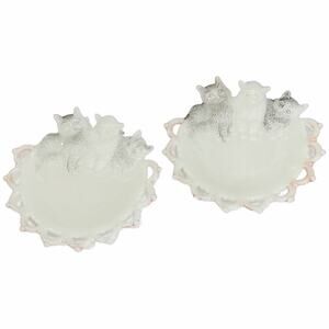 Vintage EAPG Westmoreland Kittens Pressed Milkglass Set of 2 Dishes 6.5”